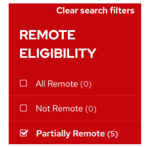 Remote Eligibilty filters (all remote, not remote, partially remote) on Student Jobs Platform